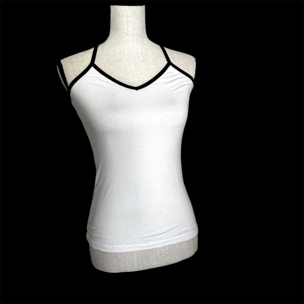 Garage Navy Blue & White Contrast Trim Cami Tank Top Y2K Basic Fitted Medium